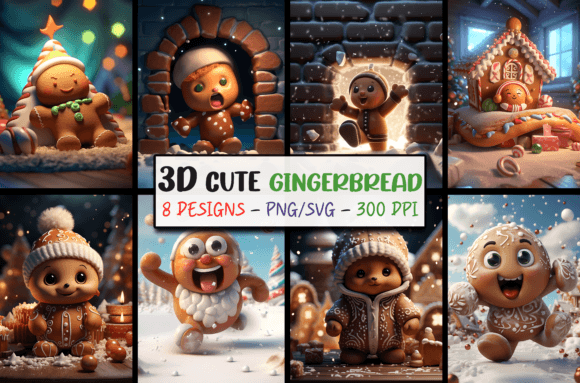 3D Christmas Backgrounds Gingerbread SVG: Festive Design Assets