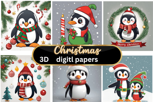 Festive Charm: Christmas 3D Backgrounds with Penguins