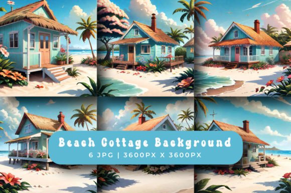 Floral Beach Cottage Realistic Backgrounds for Designers