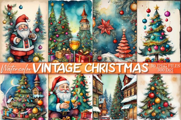 Timeless Charm: Vintage Christmas Watercolor Backgrounds