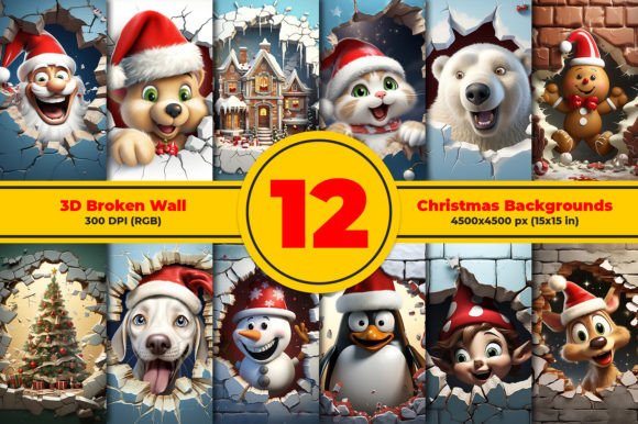 Unleash Holiday Magic with 3D Broken Wall Christmas Backgrounds