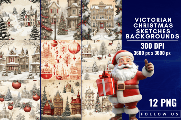 Victorian Christmas Sketches Backgrounds: A Timeless Design Asset