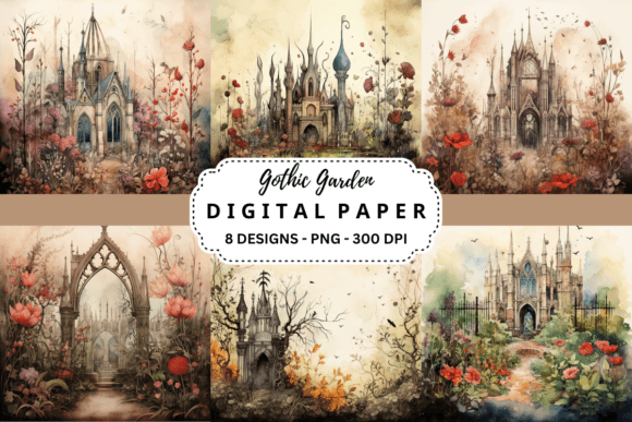 Watercolor Gothic Garden Backgrounds: A Designer's Asset