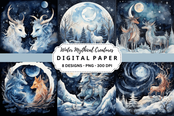 Winter Mythical Creatures Backgrounds: Enchanting Design Assets